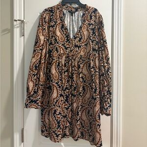 Banana Republic Black and Brown Paisley Long Sleeve Dress